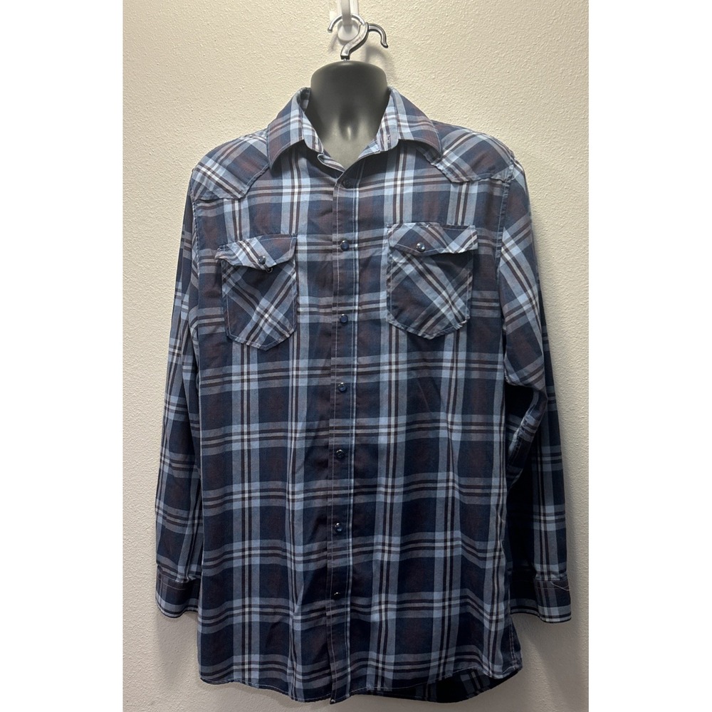 Men's GC Blue Vintage Collection‎ LT Blue Plaid Western Shirt Blue Pearl Snap